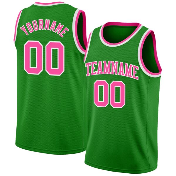 Custom Grass Green Pink-White Authentic Basketball Jersey