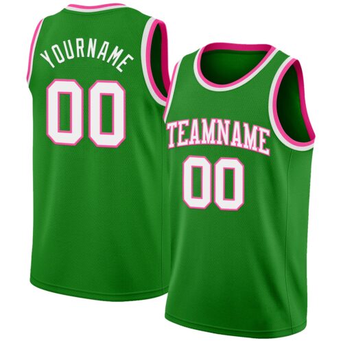 GrassGreen0055 Custom Grass Green White-Pink Authentic Basketball Jersey