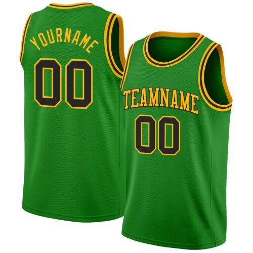 GrassGreen0056 Custom Grass Green Black-Gold Authentic Basketball Jersey