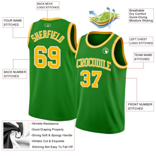 Custom Grass Green Gold-White Authentic Basketball Jersey