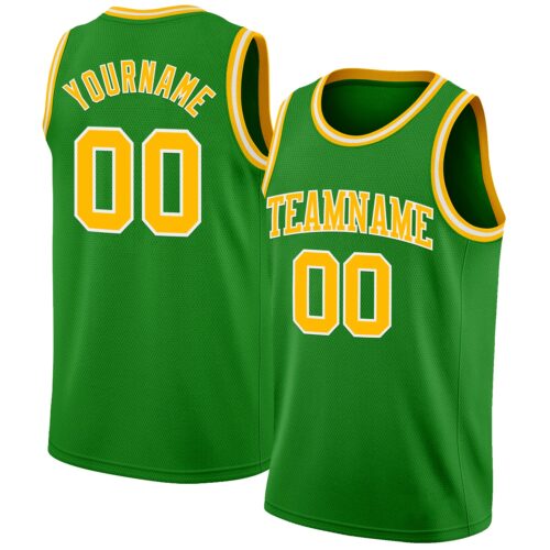 GrassGreen0057 Custom Grass Green Gold-White Authentic Basketball Jersey