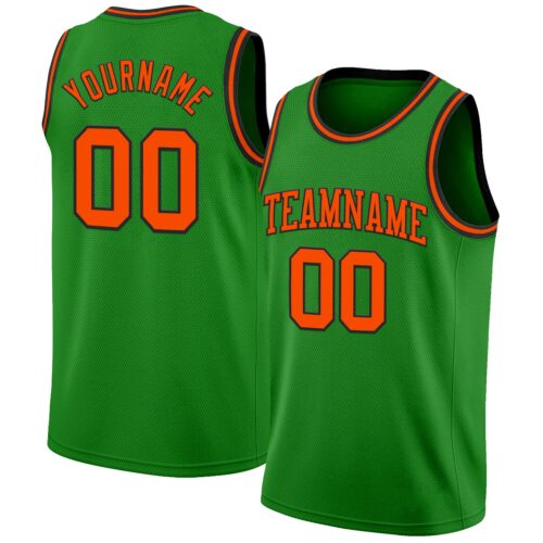 GrassGreen0058 Custom Grass Green Orange-Black Authentic Basketball Jersey