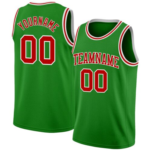 GrassGreen0059 Custom Grass Green Red-White Authentic Basketball Jersey
