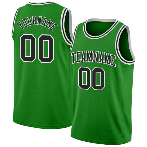 GrassGreen0061 Custom Grass Green Black-White Authentic Basketball Jersey