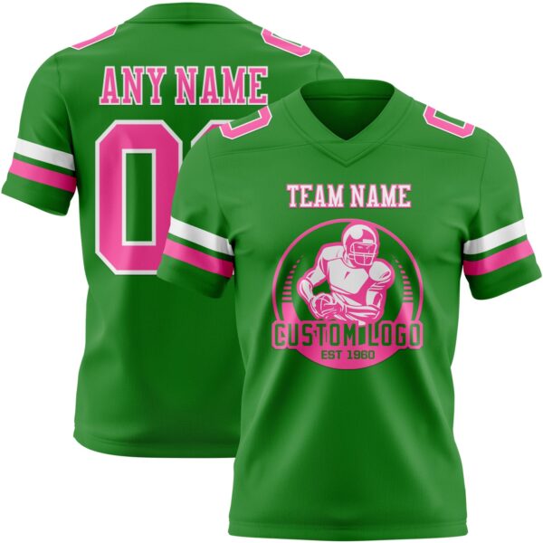 Custom Grass Green Pink-White Authentic Football Jersey