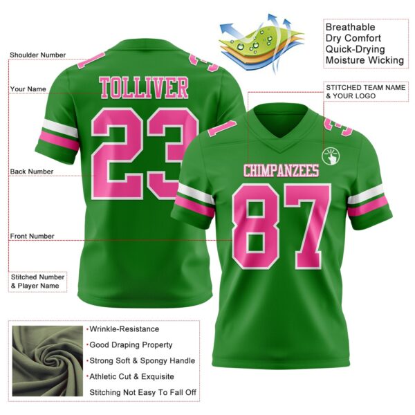 Custom Grass Green Pink-White Authentic Football Jersey