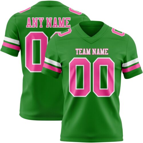 Custom Grass Green Pink-White Authentic Football Jersey