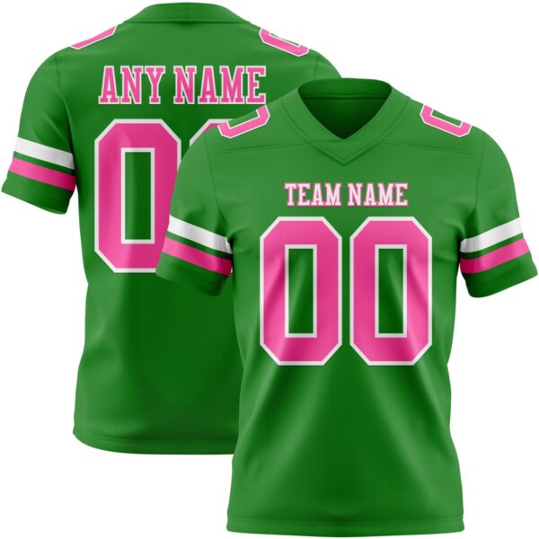Custom Grass Green Pink-White Authentic Football Jersey