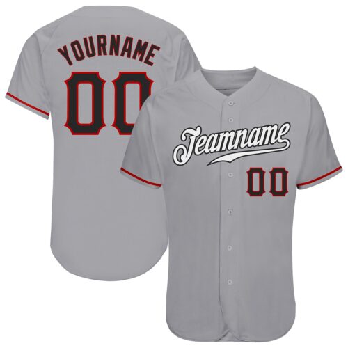 Gray0164 Custom Gray Black-Red Authentic Baseball Jersey