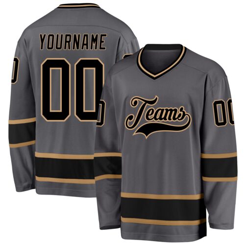 Gray0285 Custom Steel Gray Black-Old Gold Hockey Jersey