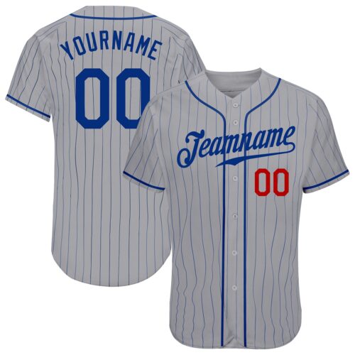 Gray0290 Custom Gray Royal Pinstripe Royal-Red Authentic Baseball Jersey