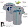 Custom Gray Navy Pinstripe Navy-Teal Authentic Baseball Jersey