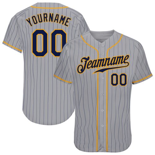 Gray0297 Custom Gray Navy Pinstripe Navy-Gold Authentic Baseball Jersey