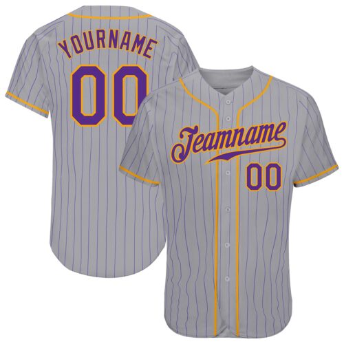Gray0299 Custom Gray Purple Pinstripe Purple-Gold Authentic Baseball Jersey