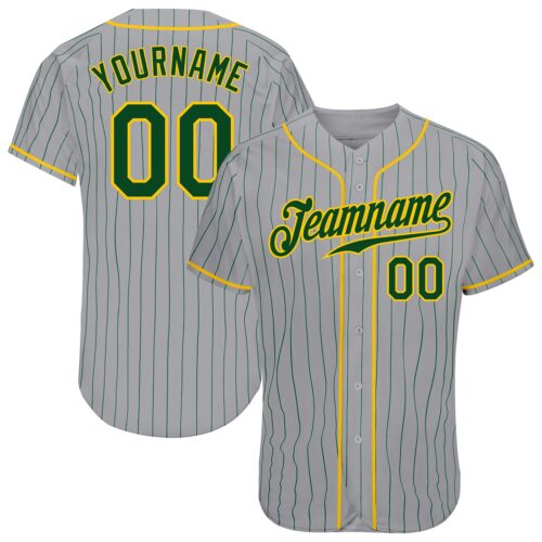 Gray0300 Custom Gray Green Pinstripe Green-Gold Authentic Baseball Jersey