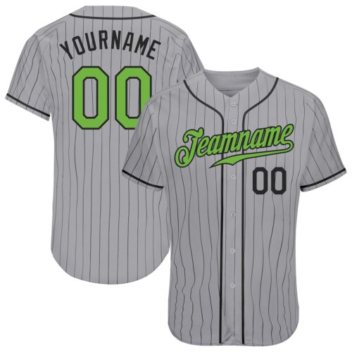 Gray0301 Custom Gray Black Pinstripe Neon Green-Black Authentic Baseball Jersey