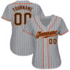 Custom Gray Black Pinstripe Black-Orange Authentic Baseball Jersey