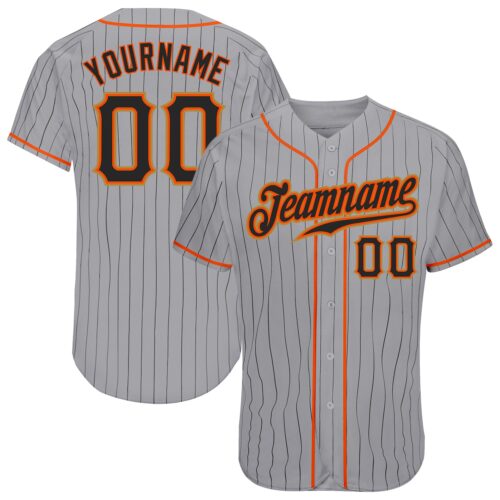 Gray0303 Custom Gray Black Pinstripe Black-Orange Authentic Baseball Jersey