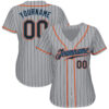 Custom Gray Black Pinstripe Black-Powder Blue Authentic Baseball Jersey