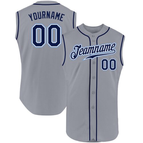 Gray0311 Custom Gray Navy-Powder Blue Authentic Sleeveless Baseball Jersey