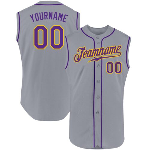 Gray0314 Custom Gray Purple-Gold Authentic Sleeveless Baseball Jersey