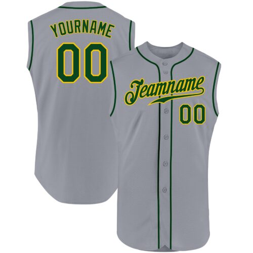 Gray0315 Custom Gray Green-Gold Authentic Sleeveless Baseball Jersey