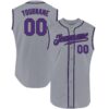 Custom Gray Purple-Black Authentic Sleeveless Baseball Jersey