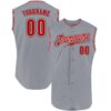 Custom Gray Red-Black Authentic Sleeveless Baseball Jersey