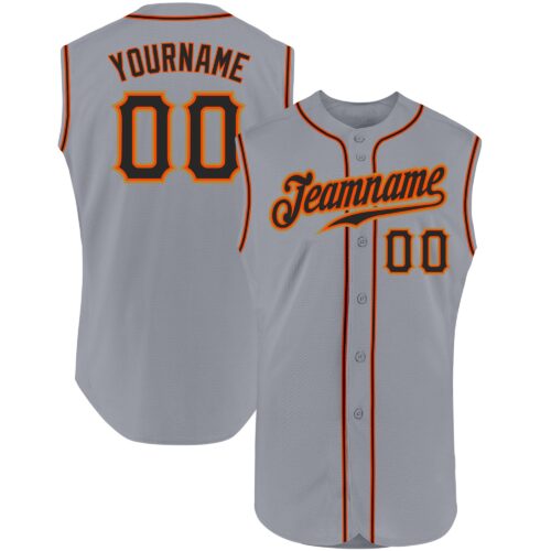 Gray0326 Custom Gray Black-Orange Authentic Sleeveless Baseball Jersey