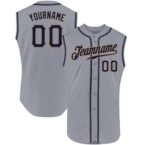 Gray0329 Custom Gray Navy-Old Gold Authentic Sleeveless Baseball Jersey