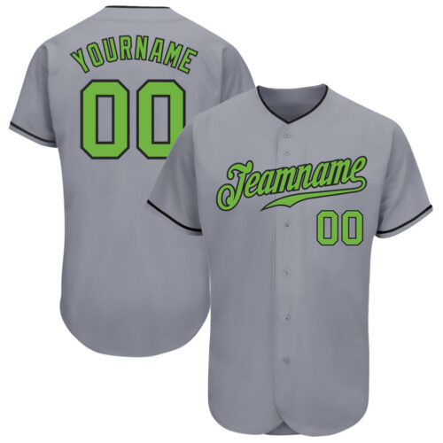 Custom Gray Neon Green-Black Authentic Baseball Jersey