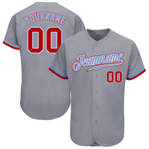 Gray0342 Custom Gray Red White-Light Blue Authentic Baseball Jersey