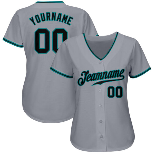 Custom Gray Black-Teal Authentic Baseball Jersey