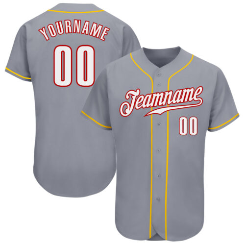 Gray0350 Custom Gray White Red-Gold Authentic Baseball Jersey