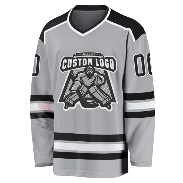 Custom Gray Black-White Hockey Jersey