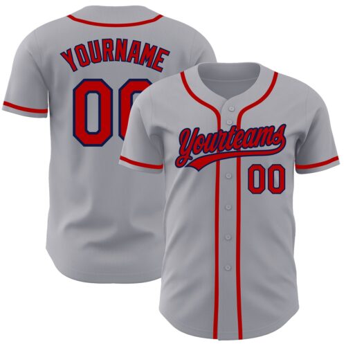 Gray0391 Custom Gray Red-Navy Authentic Baseball Jersey
