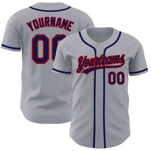 Gray0394 Custom Gray Navy-Red Authentic Baseball Jersey