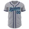 Custom Gray Navy-Teal Authentic Baseball Jersey