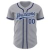 Custom Gray Navy-Light Blue Authentic Baseball Jersey