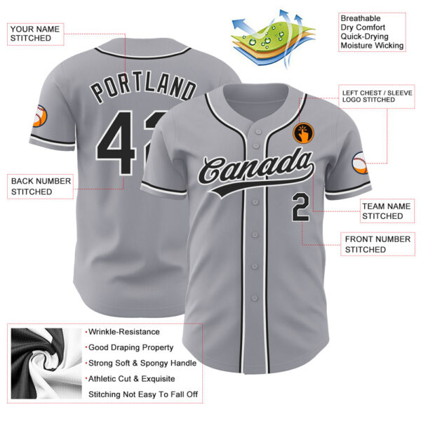Custom Gray Black-White Authentic Baseball Jersey