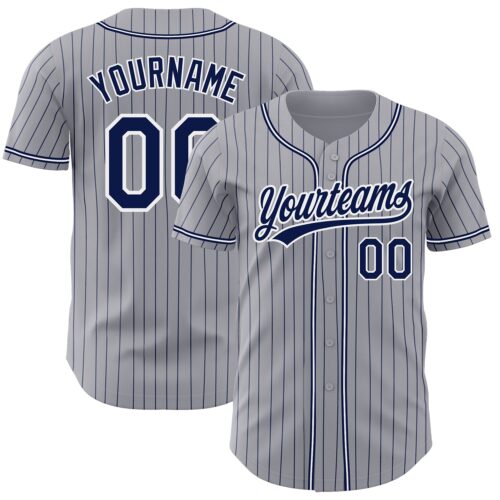 Gray0432 Custom Gray Navy Pinstripe Navy-White Authentic Baseball Jersey