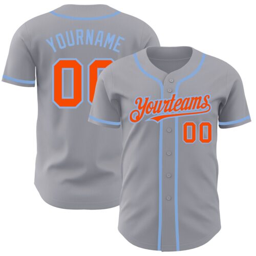 Gray0482 Custom Gray Orange-Light Blue Authentic Baseball Jersey