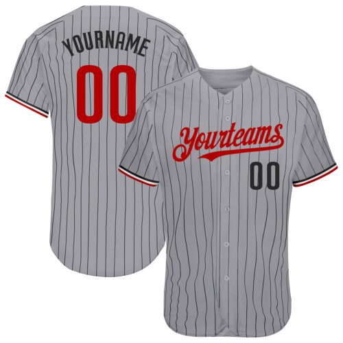 Gray0484 Custom Gray Black Pinstripe Red-White Authentic Baseball Jersey