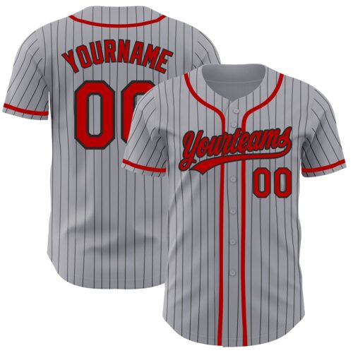 Gray0485 Custom Gray Black Pinstripe Red Authentic Baseball Jersey