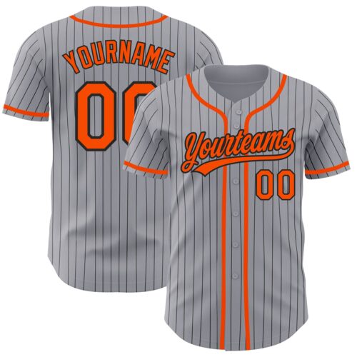 Gray0486 Custom Gray Black Pinstripe Orange Authentic Baseball Jersey