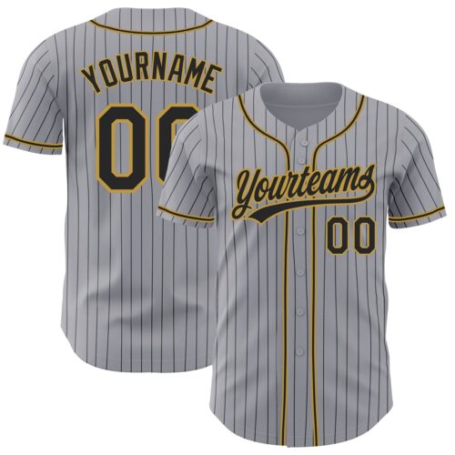 Gray0487 Custom Gray Black Pinstripe Black-Old Gold Authentic Baseball Jersey