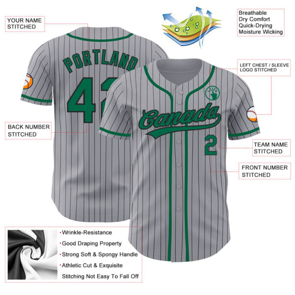Custom Gray Black Pinstripe Kelly Green Authentic Baseball Jersey