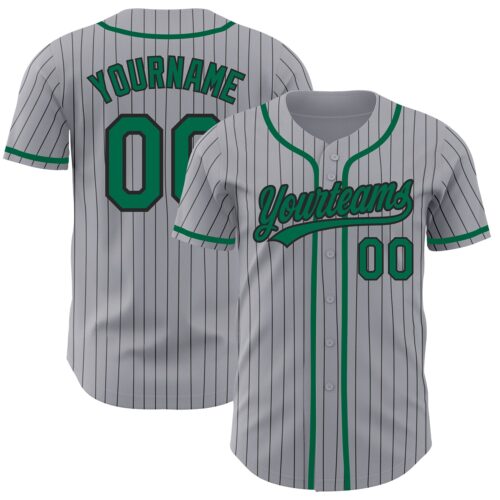 Gray0489 Custom Gray Black Pinstripe Kelly Green Authentic Baseball Jersey