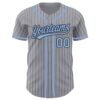 Custom Gray Black Pinstripe Light Blue Authentic Baseball Jersey