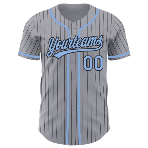 Custom Gray Black Pinstripe Light Blue Authentic Baseball Jersey